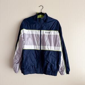 Nike Blue + Silver Colorblock Vintage 90s Lined Windbreaker Jacket Large